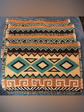 7 Vintage W.C. Designs Woven Cotton Placemats - 90s Southwest Santa Fe Style